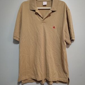 Brooks Brothers Performance Khaki Polo Shirt with Red Emblem and Relaxed Fit